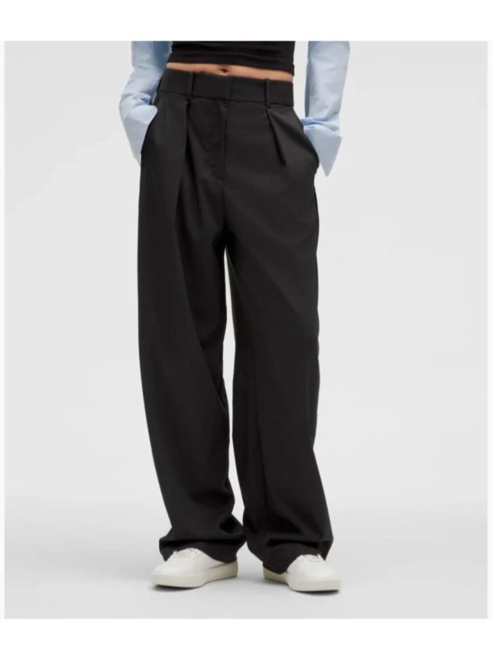 Lululemon Pleat Front High Rise Black Trousers Pants Womens 8 Wide Leg Stretch